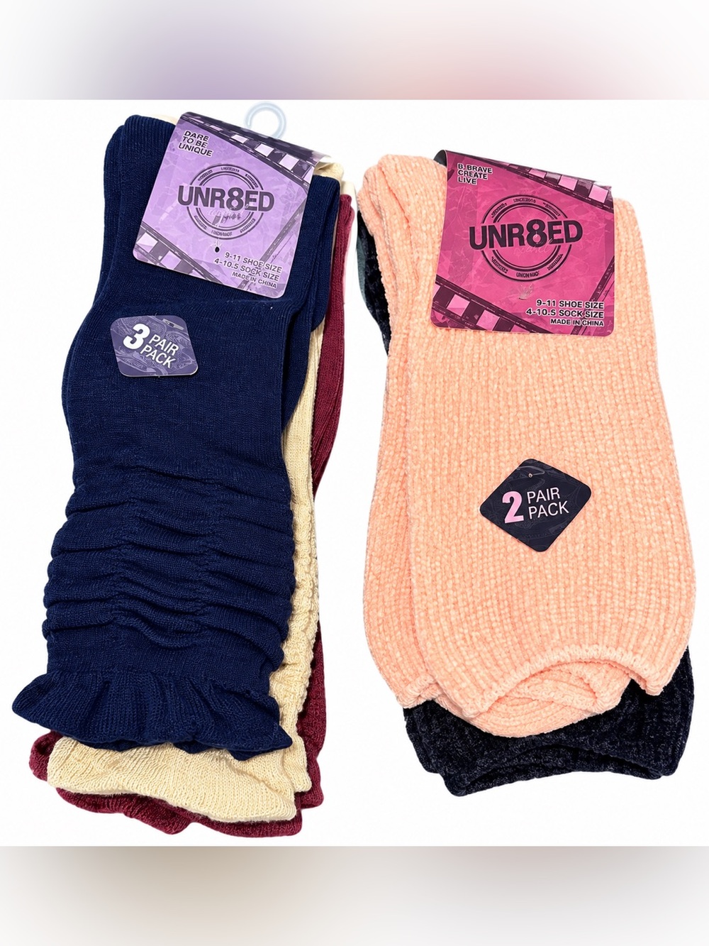 Women’s Navy & Peach Sock Pack - 5 Pair Mixed Colors